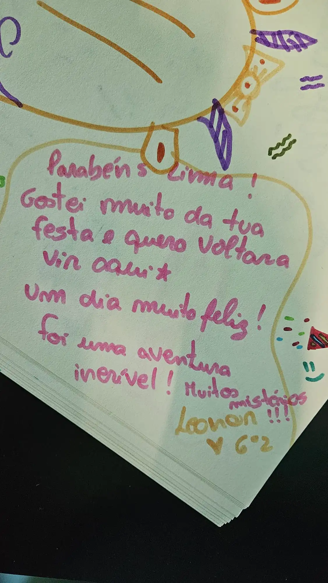 Gostei muito da tua festa, foi uma aventura incrível